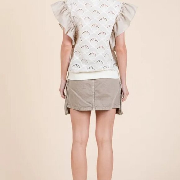 Lime 'N' Chili Ruffle Cap Sleeve Embroidered Eyelet Blouse - Picture 10 of 11